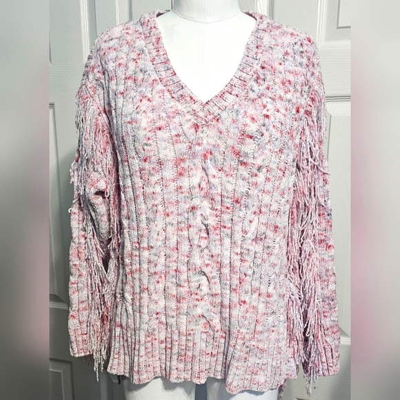 American Rag Cie Women's Fringed Cable Knit Sweater Sz Medium - Picture 1 of 4